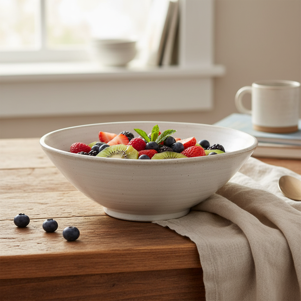 White Matte Stoneware Glazed Bowl Lifestyle