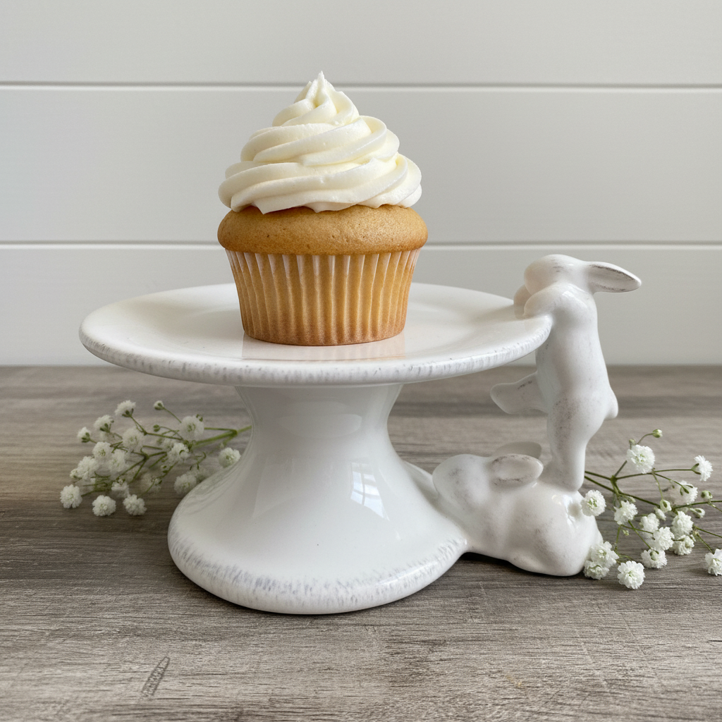 White Porcelain Single Cupcake Stand — Farmhouse Scene