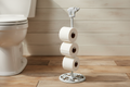 Whitewashed Cast Iron Pig Toilet Paper Stand