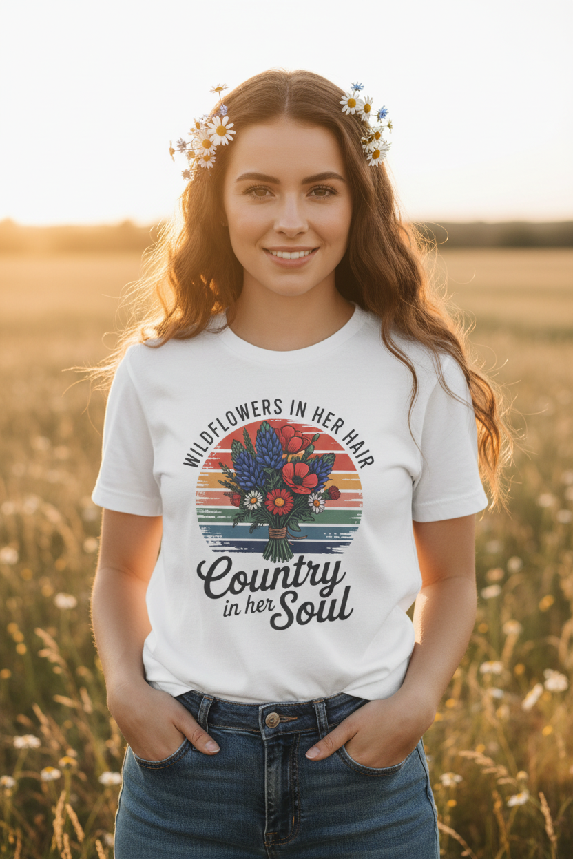 Wildflowers In Her Hair Tee Mockup