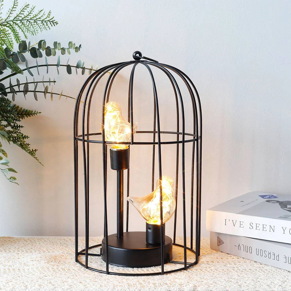 12" Battery Operated Birdcage Decorative Lamp