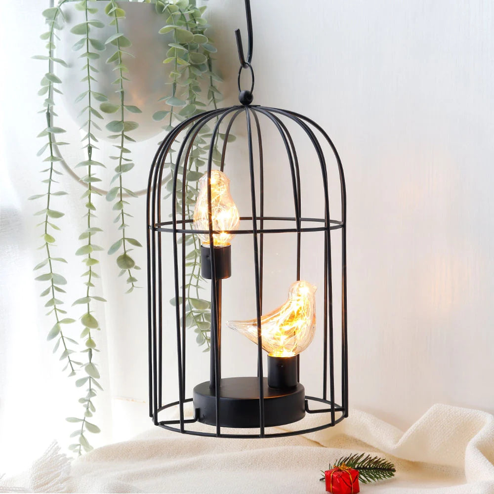 12" Battery Operated Birdcage Decorative Lamp