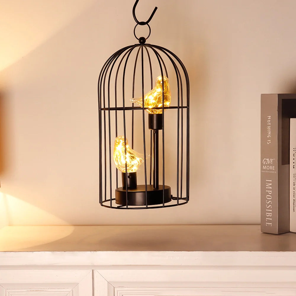 12" Battery Operated Birdcage Decorative Lamp