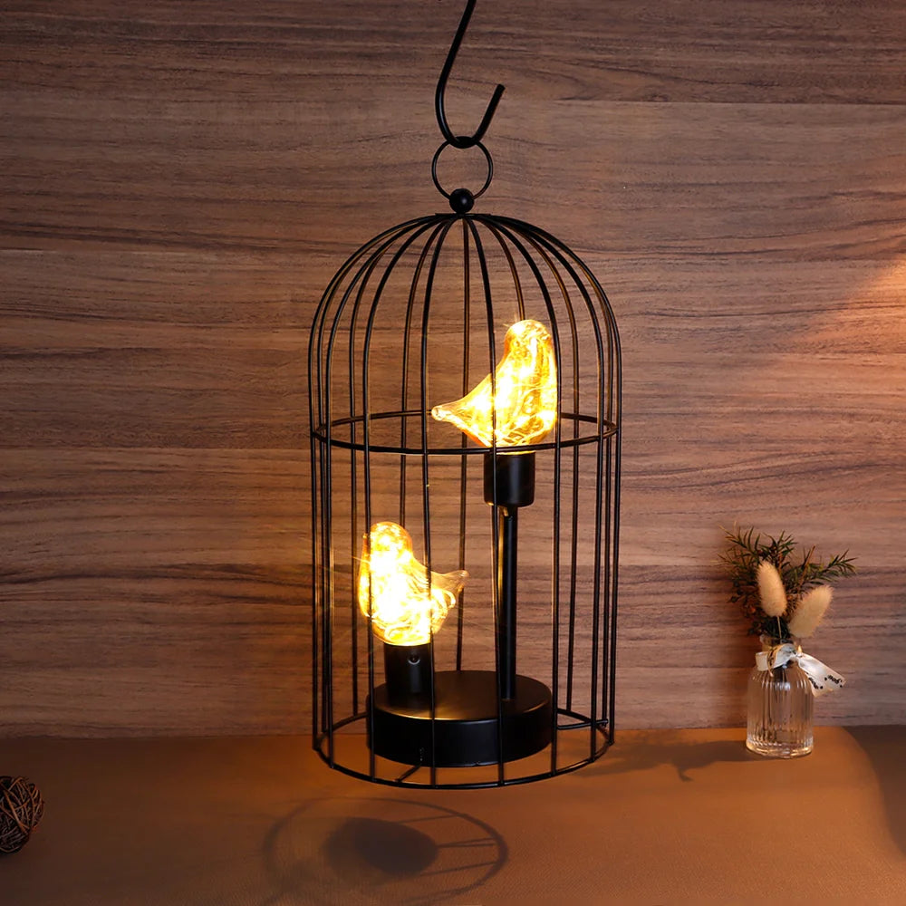 12" Battery Operated Birdcage Decorative Lamp