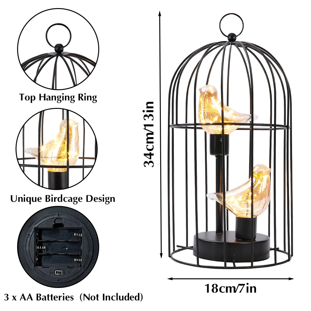 12" Battery Operated Birdcage Decorative Lamp