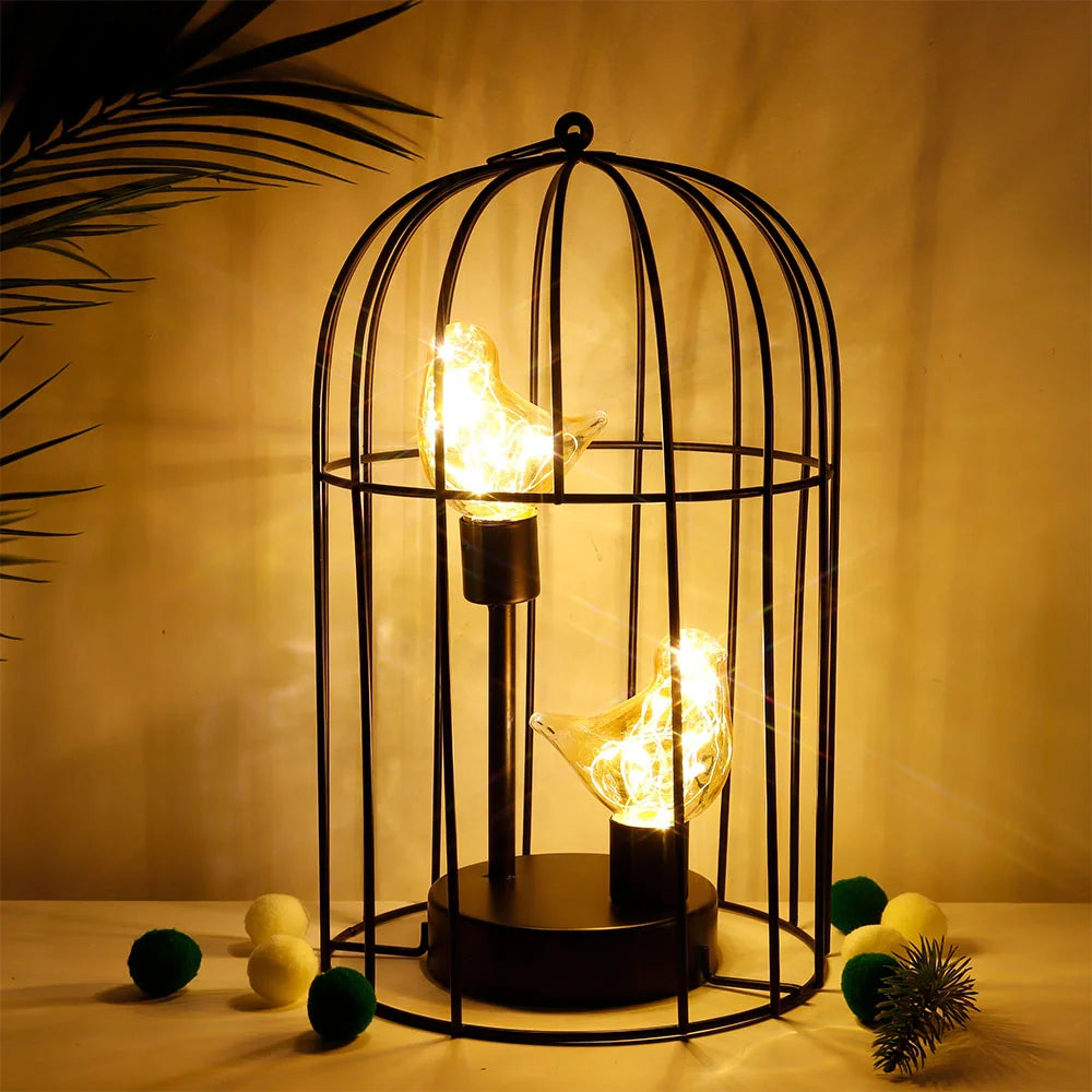 12" Battery Operated Birdcage Decorative Lamp