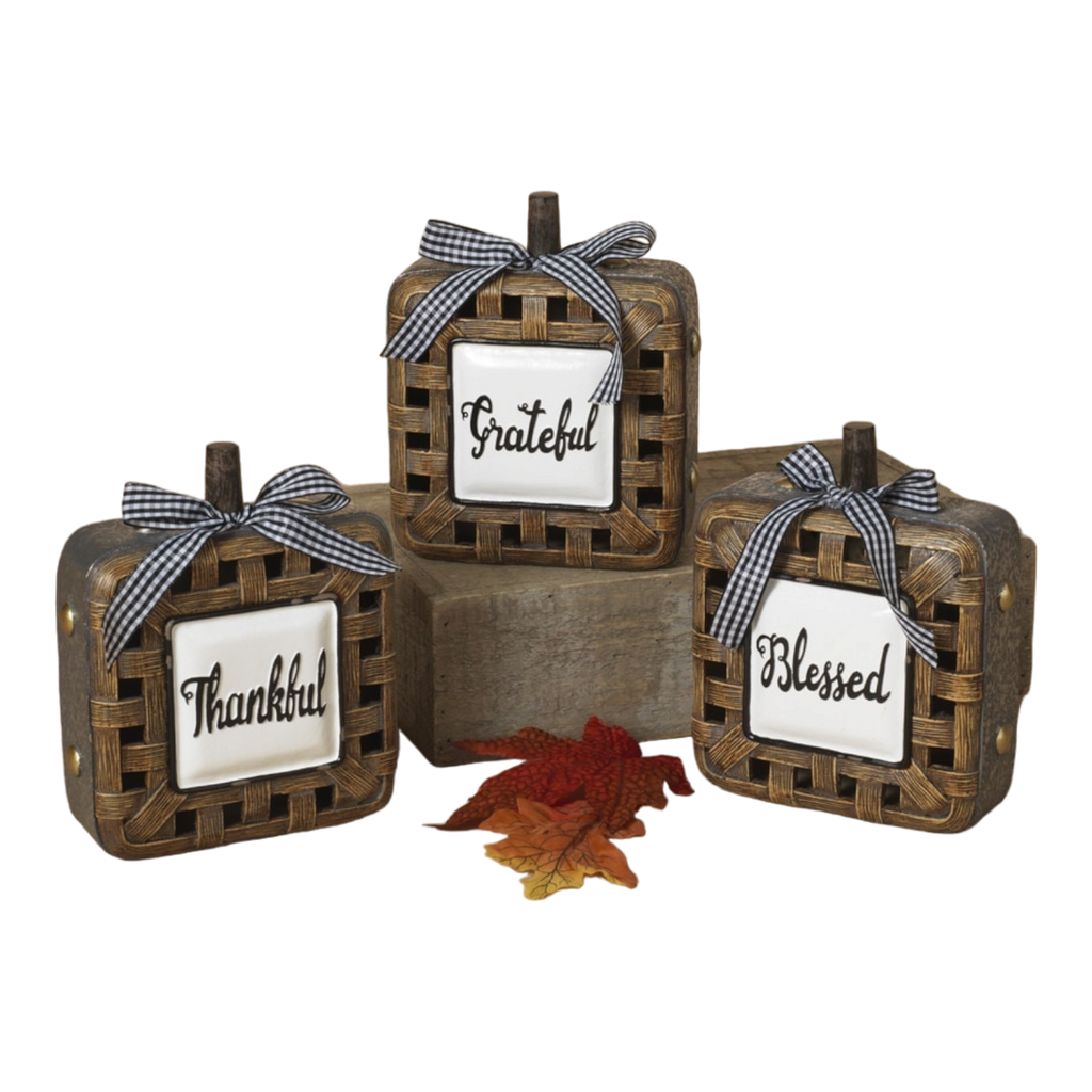 Resin Woven Basket Look Square Pumpkin