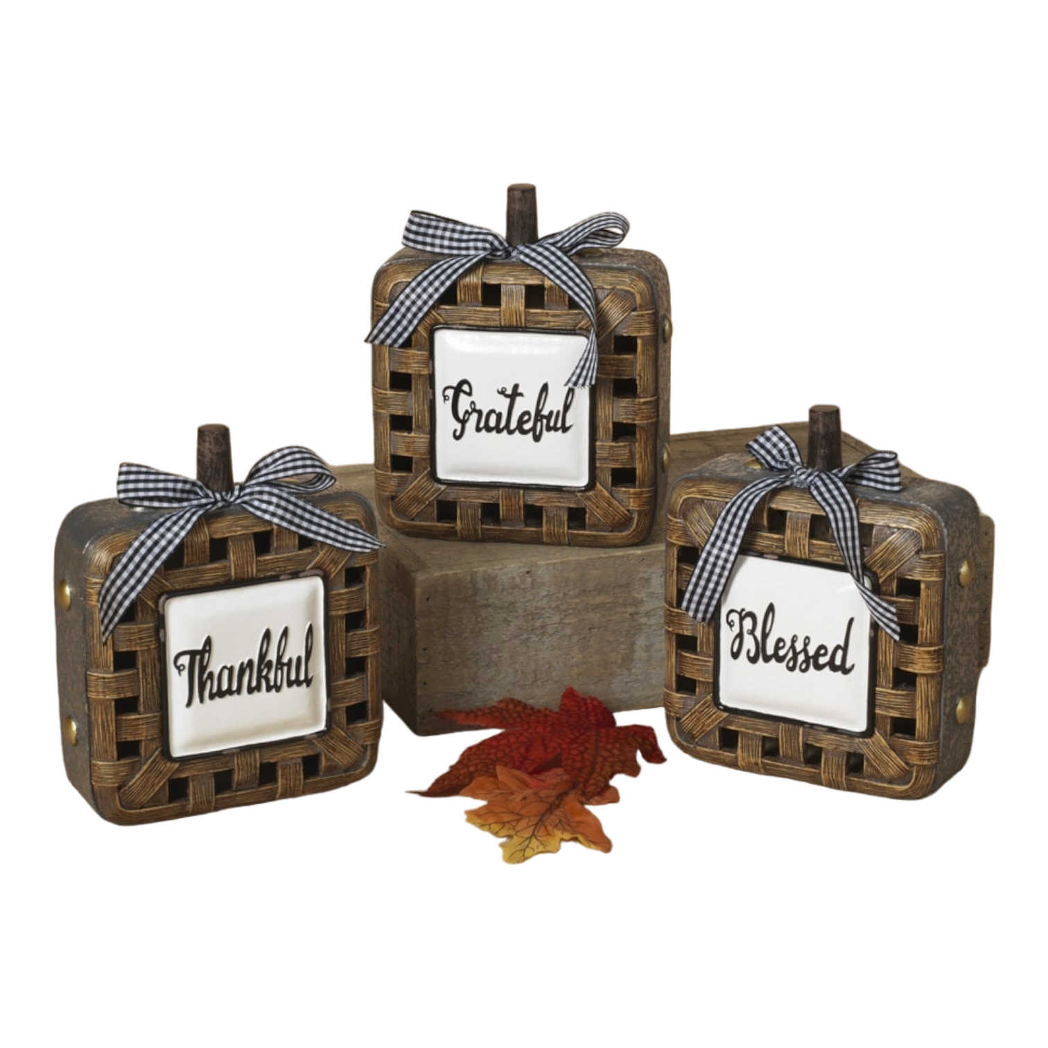 Resin Woven Basket Look Square Pumpkin
